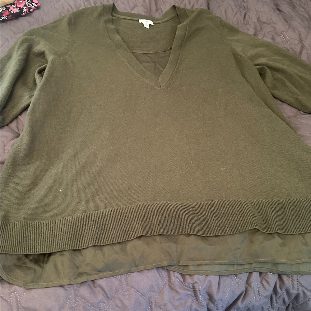 NWT J. Jill Spanish Moss Olive Green Layered V Neck Sweater Women 2XL Casual